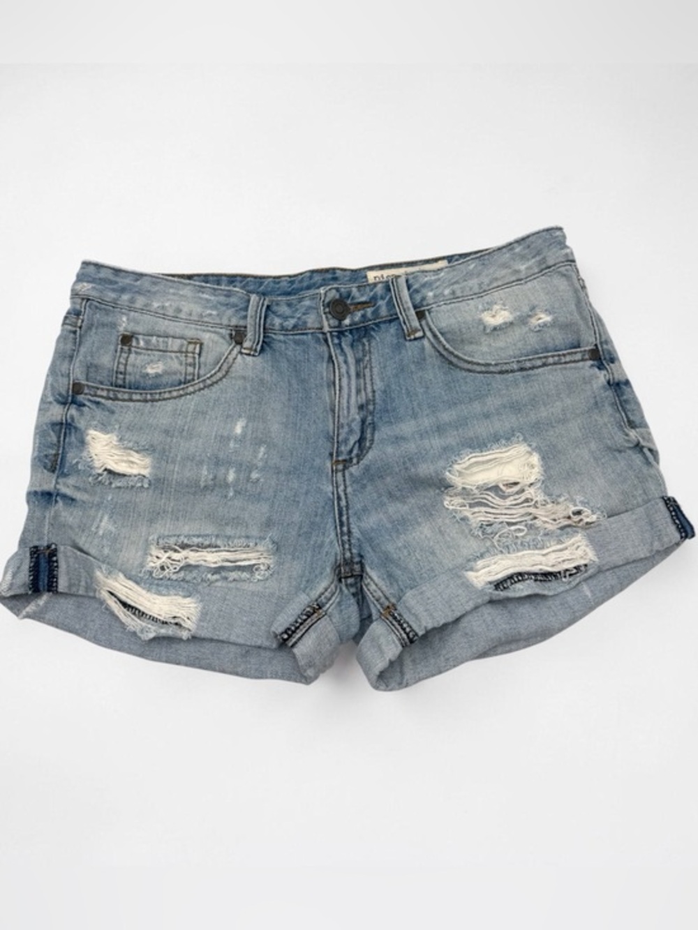 pistola Light Blue Distressed Roll-Hem Denim Shorts SMALL
